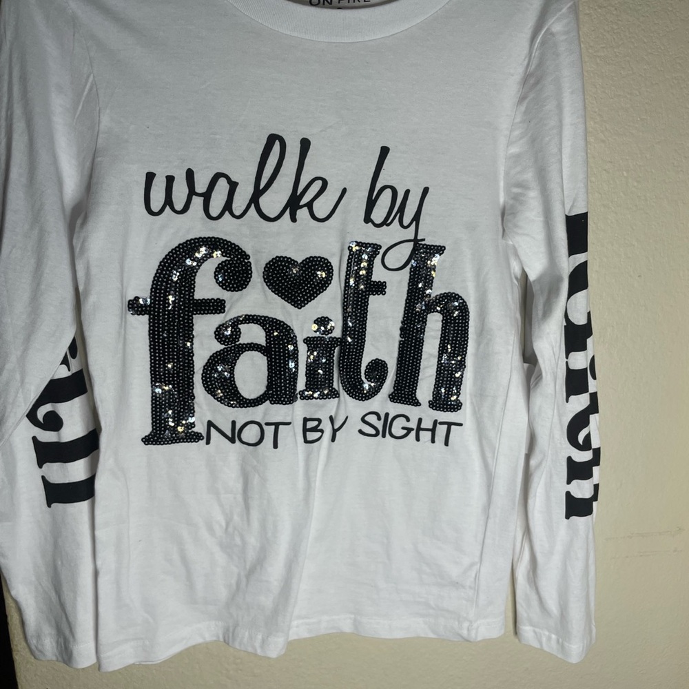 On Fire White Long Sleeve Tees with Black Print